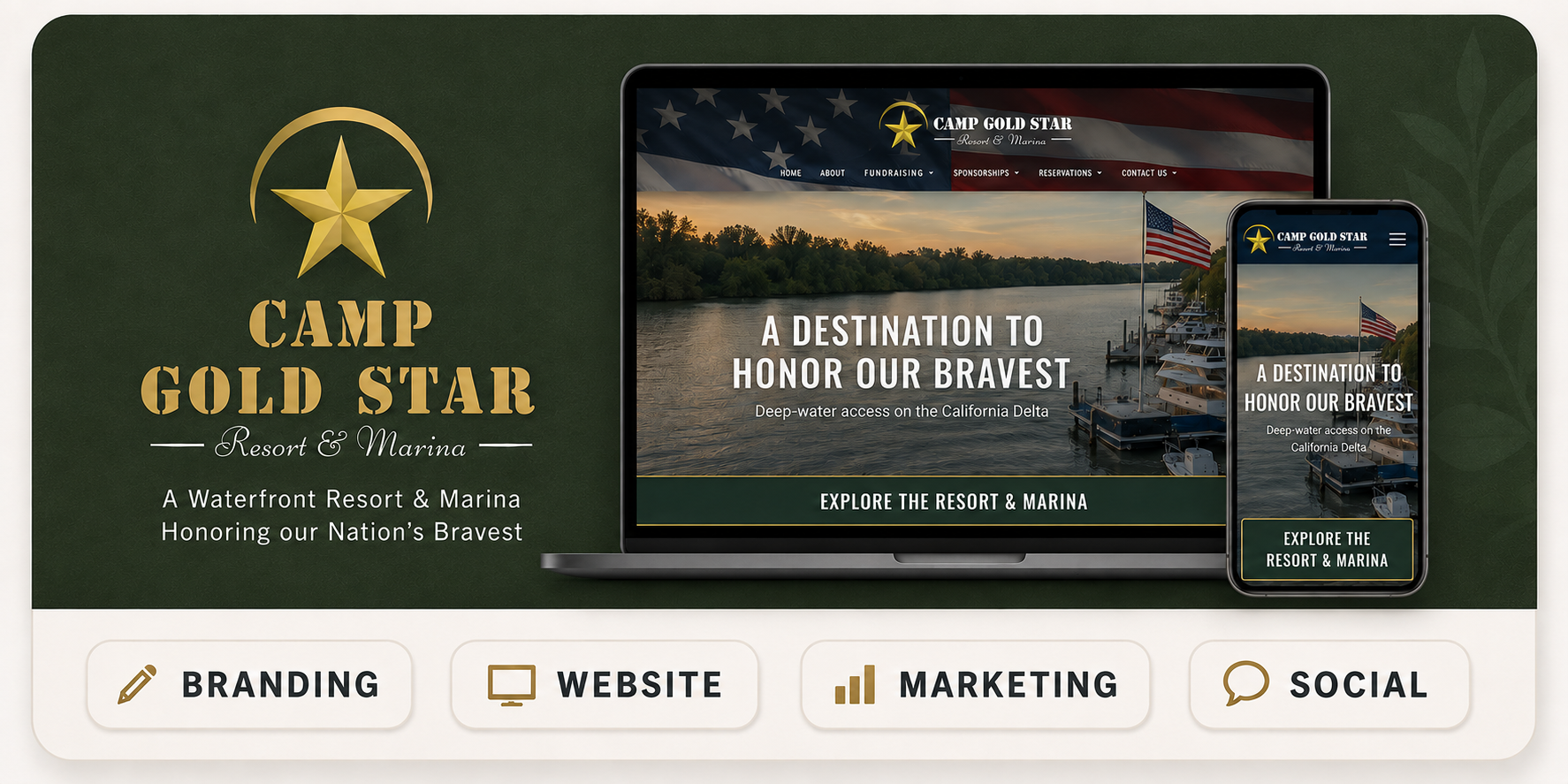Camp Gold Star branding and website mockup
